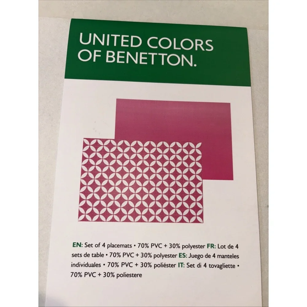 BENETTON set Of 4 Placemats Pink White 18